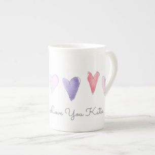 Tasse En Porcelaine Aimer Vous NOM Aquarelle Coeurs doux Valentine