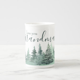 Tasse En Porcelaine Aimez-vous Grand-mère Watercolor Green Winter Fore