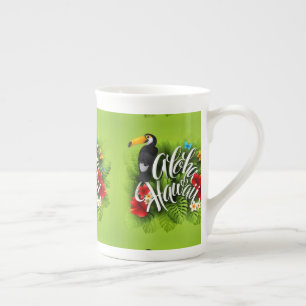 Tasse En Porcelaine Aloha Hawaii Fleurs Feuillage Papillons Jaune