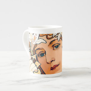 Tasse En Porcelaine Alphonse Mucha - Fleur - Art Nouveau Rétro