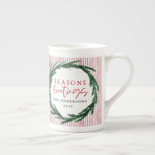 Tasse En Porcelaine Aquarelle couronne + rayures cadeau de Noël (Droite)