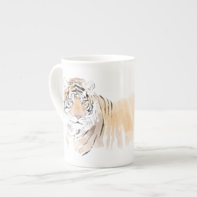 Tasse En Porcelaine Aquarelle d'origine du tigre Zodiac initial chinoi (Devant gauche)
