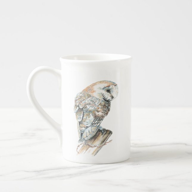 Tasse En Porcelaine Aquarelle douce Chouette Oiseau Art naturel (Gauche)