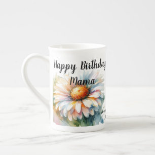 Tasse En Porcelaine Aquarelle 'Joyeux anniversaire Mama' FLEURS BLANCH