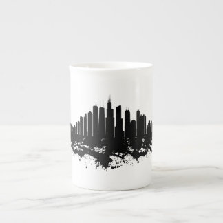 Tasse En Porcelaine Aquarelle Skyline de Chicago noir et blanc