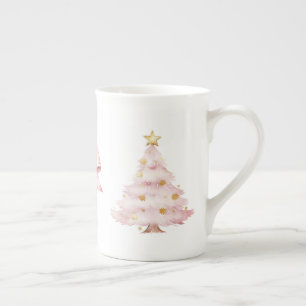 Tasse En Porcelaine Arbre de Noël rose Bow