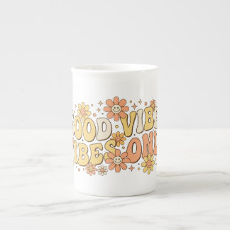 Tasse En Porcelaine Art de typographie ondulée Rétro Groovy Good Vibes