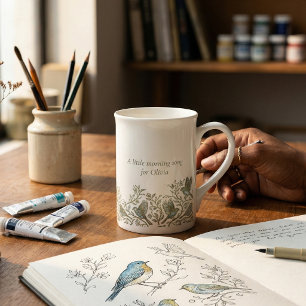Tasse En Porcelaine Art Déco filigrane or   Chant matinal du moineau