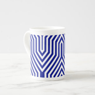 Tasse En Porcelaine Art Déco Géométrique - bleu cobalt et blanc