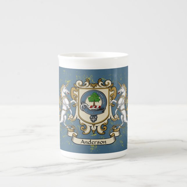 Tasse En Porcelaine Badge de clan Anderson avec l'os de la licorne Chi (Devant)