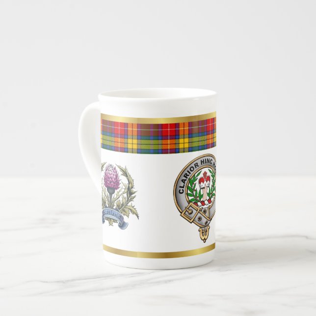 Tasse En Porcelaine Badge de clan Buchanan Tartan & Motto (Devant gauche)