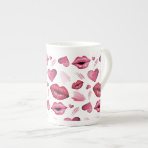 Tasse En Porcelaine Baisers Et Coeurs Motif Aquarelle