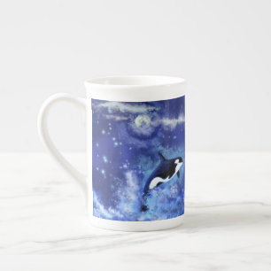 Tasse En Porcelaine Baleines tueuses en Pleine lune - Dessin d'art - B