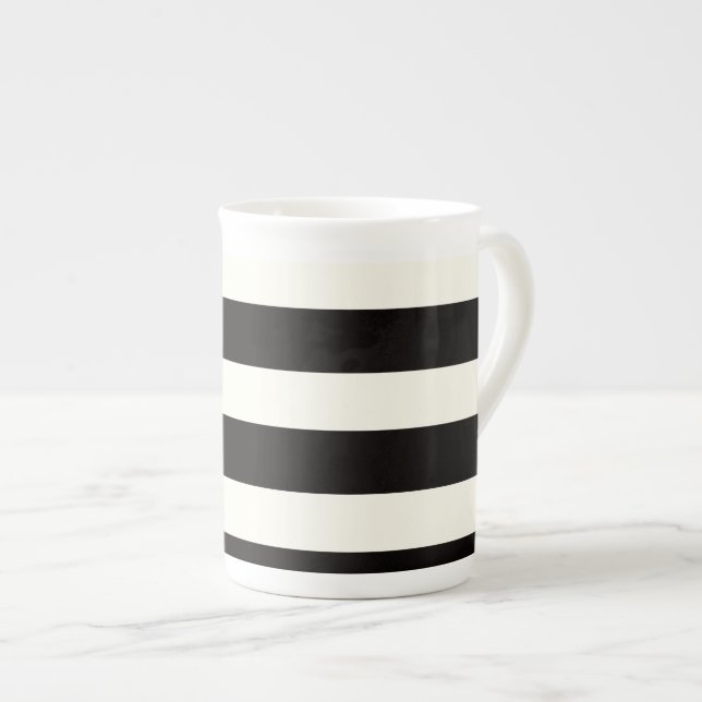 Tasse En Porcelaine Bande noire et blanche (Devant droit)