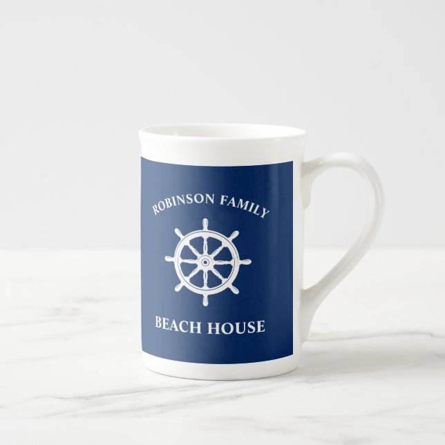 Tasse En Porcelaine Bateau nautique Roue Helm Family Beach House Marin (Droite)