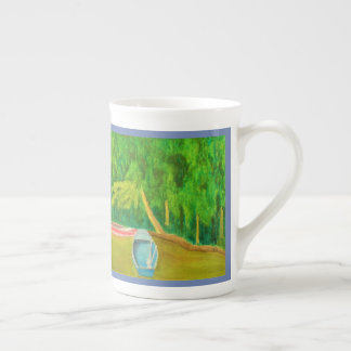 Tasse En Porcelaine Bateaux dans l'aquarelle d'étang du jardin de