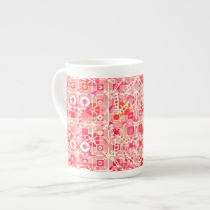 Tasse En Porcelaine Batik tribal - rose corail, orange corail et crème