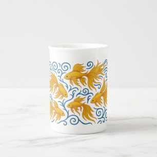 Tasse En Porcelaine Beaux poissons dorés brodés