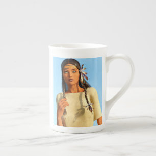Tasse En Porcelaine Belle femme autochtone d'Amérique du Nord tenue in