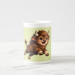 Tasse En Porcelaine Bison Adorable Jouant avec Joie