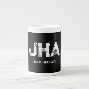 TASSE EN PORCELAINE BLANC MINIMALISTE MONOGRAMME À UNE LETTRE NOM NOIR