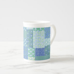 Tasse En Porcelaine Bleu Périwinkle Floral Boho Faux Motif Patchwork