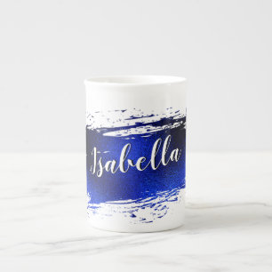 Tasse En Porcelaine Bleu profond Peinture Métallurique Contour Ajouter