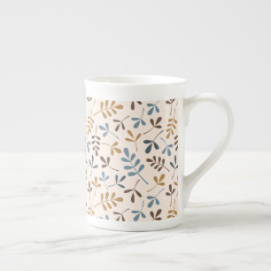 Tasse En Porcelaine Bleus Motif Feuille Assorti Crème Or Brown