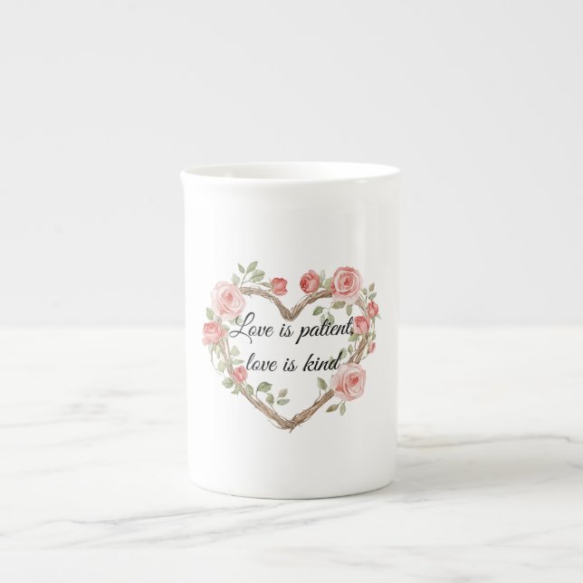 Tasse En Porcelaine Blush Romantic Rose Floral Coeur Amour (Devant)