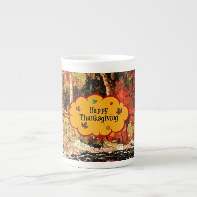 Tasse En Porcelaine "Bon thanksgiving", couleurs de l'automne, (Devant)