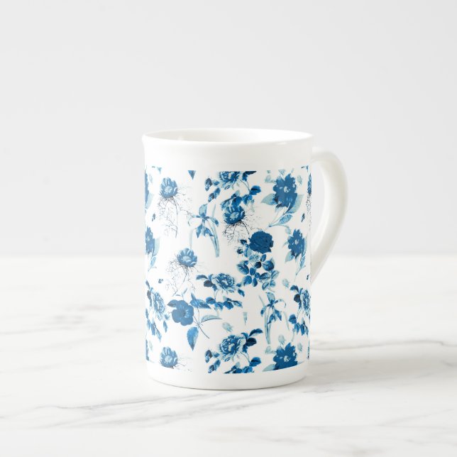 Tasse En Porcelaine Bone Chine bleu boue floral (Devant droit)