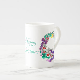 Tasse En Porcelaine Bonne couronne de Noël avec 2 vaches violettes