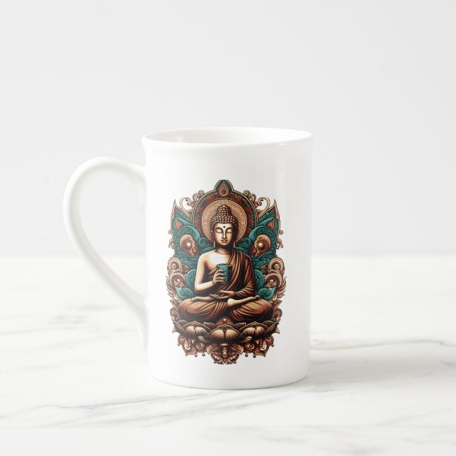 Tasse En Porcelaine Bouddha serein, Café & Statue de sculpture zen (Gauche)