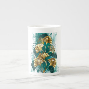 Tasse En Porcelaine Branche avec Feuilles d'or Ginko Biloba