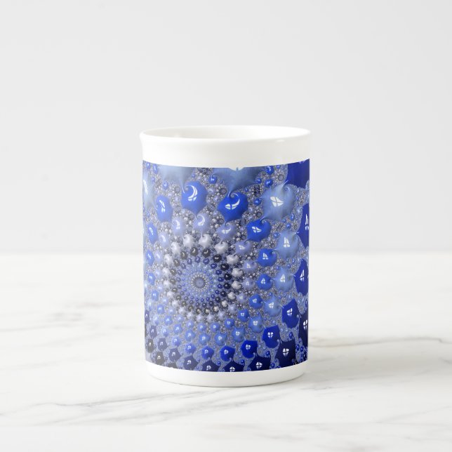 Tasse En Porcelaine Bulles fractales Ombre Bleu Abstrait (Devant)