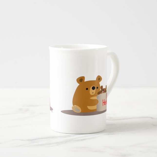Tasse En Porcelaine Bye Bye Honey ! Mignonne Ours Caricature Os Chine  (Devant droit)