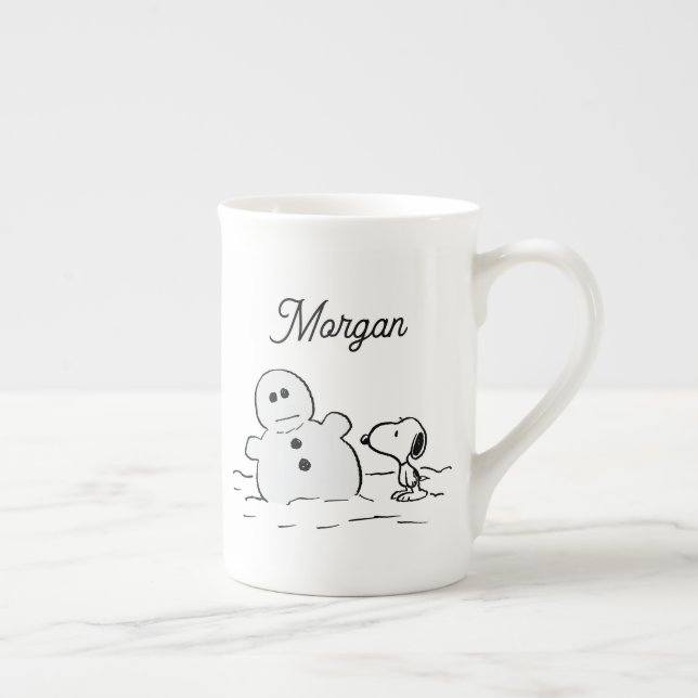 Tasse En Porcelaine cacahuètes | Snoopy Construit Un Snowman | Ajouter (Droite)