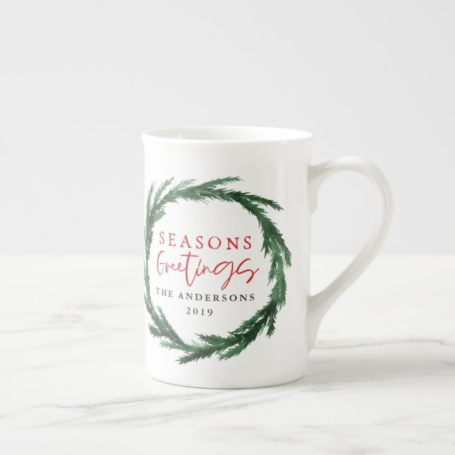 Tasse En Porcelaine Cadeau de Noël de guirlande d'aquarelle (Droite)