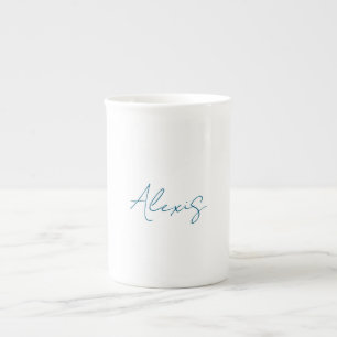 Tasse En Porcelaine Calligraphie de nom Script Plain Simple Blanc Bleu