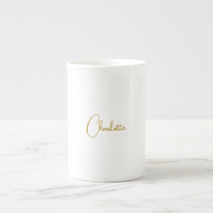 Tasse En Porcelaine Calligraphie minimaliste Nom du script Couleur or