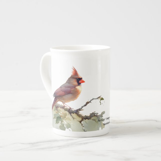 Tasse En Porcelaine Cardinals modernes rouges et bruns (Devant gauche)