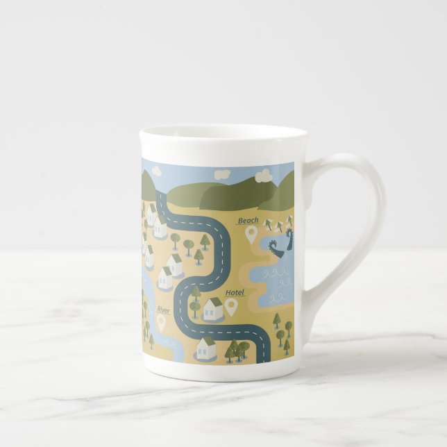 Tasse En Porcelaine Caricature élégante paysage carte de voyage (Droite)