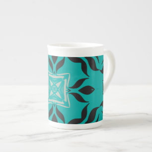 Tasse En Porcelaine Carré Kaléidoscope, Bleu Aqua, Gris, Noir