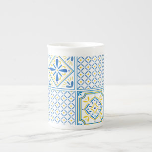 Tasse En Porcelaine Carreau italien méditerranéen bleu et jaune