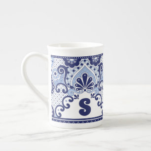 Tasse En Porcelaine Carrelage Monogram Blue and White Mexican Talavera
