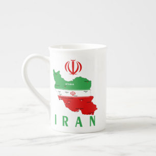 Tasse En Porcelaine Carte de l'Iran avec drapeau et emblème