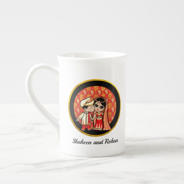 Tasse En Porcelaine Carte indienne personnalisée Mariage marié couple  (Gauche)