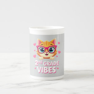 Tasse En Porcelaine Carton de chat mignon avec lunettes - Vibes de 2e 