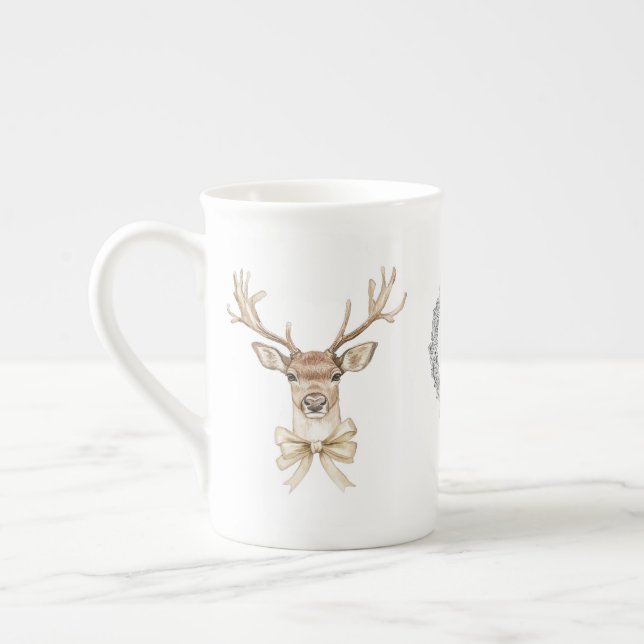 Tasse En Porcelaine Cerf avec Bow Noël (Gauche)