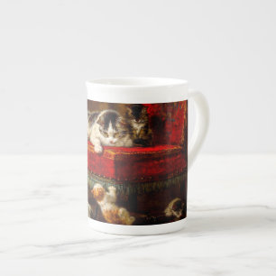 Tasse En Porcelaine Chat et chatons Jouer avec chaise